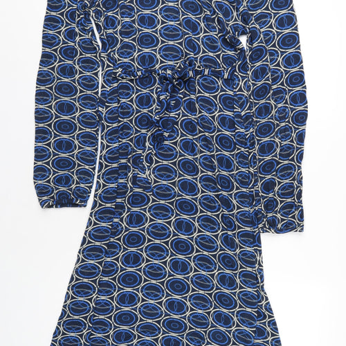 b.young Womens Blue Geometric Viscose A-Line Size L V-Neck Pullover