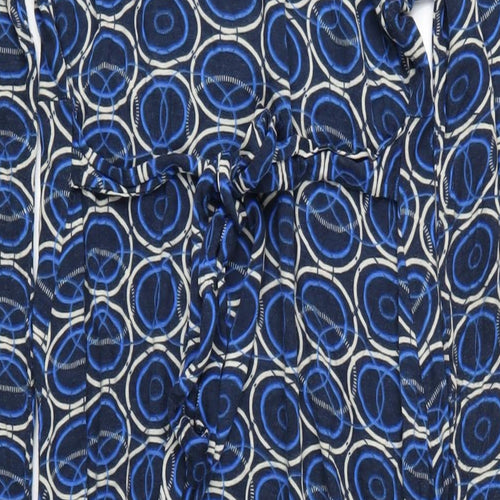b.young Womens Blue Geometric Viscose A-Line Size L V-Neck Pullover