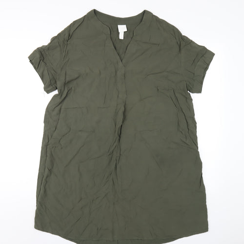 H&M Womens Green Viscose A-Line Size M V-Neck Pullover