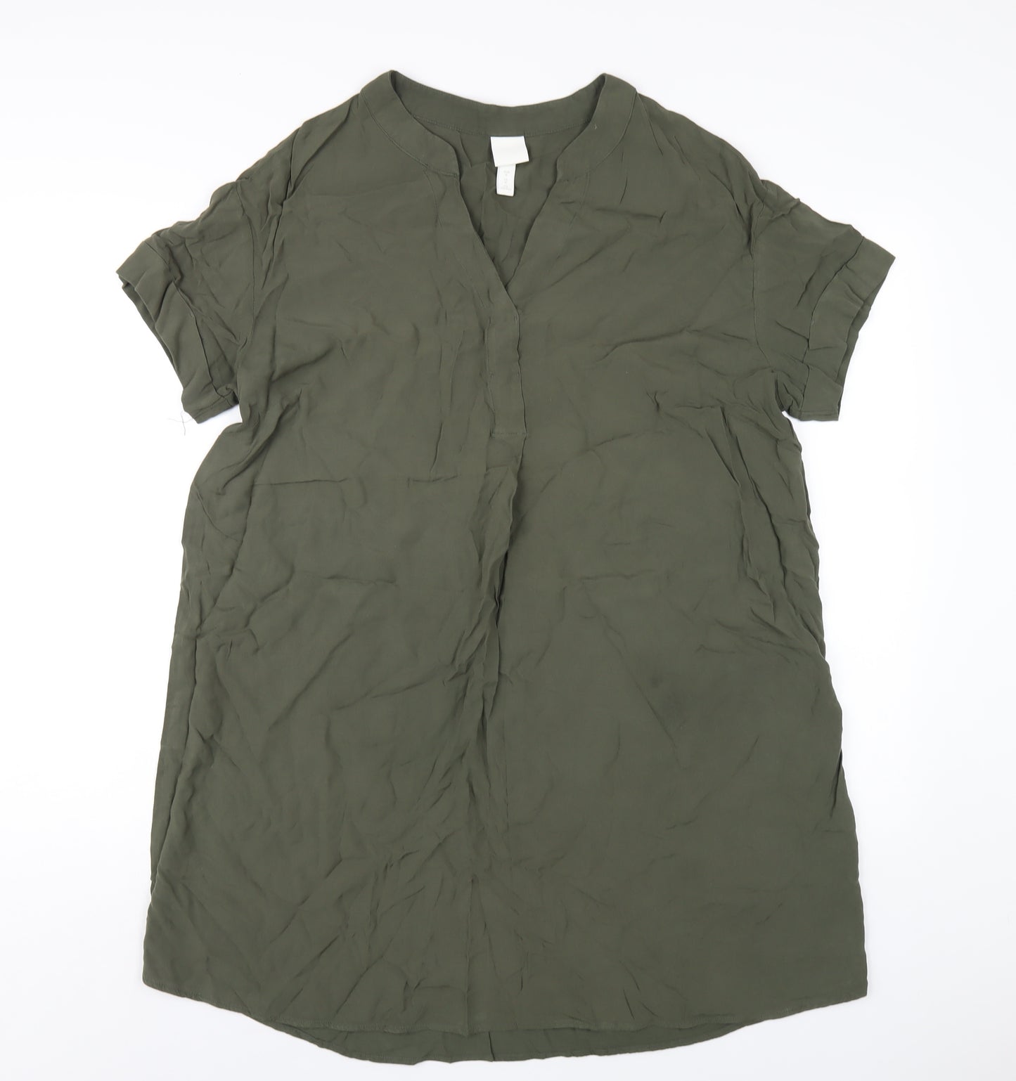 H&M Womens Green Viscose A-Line Size M V-Neck Pullover