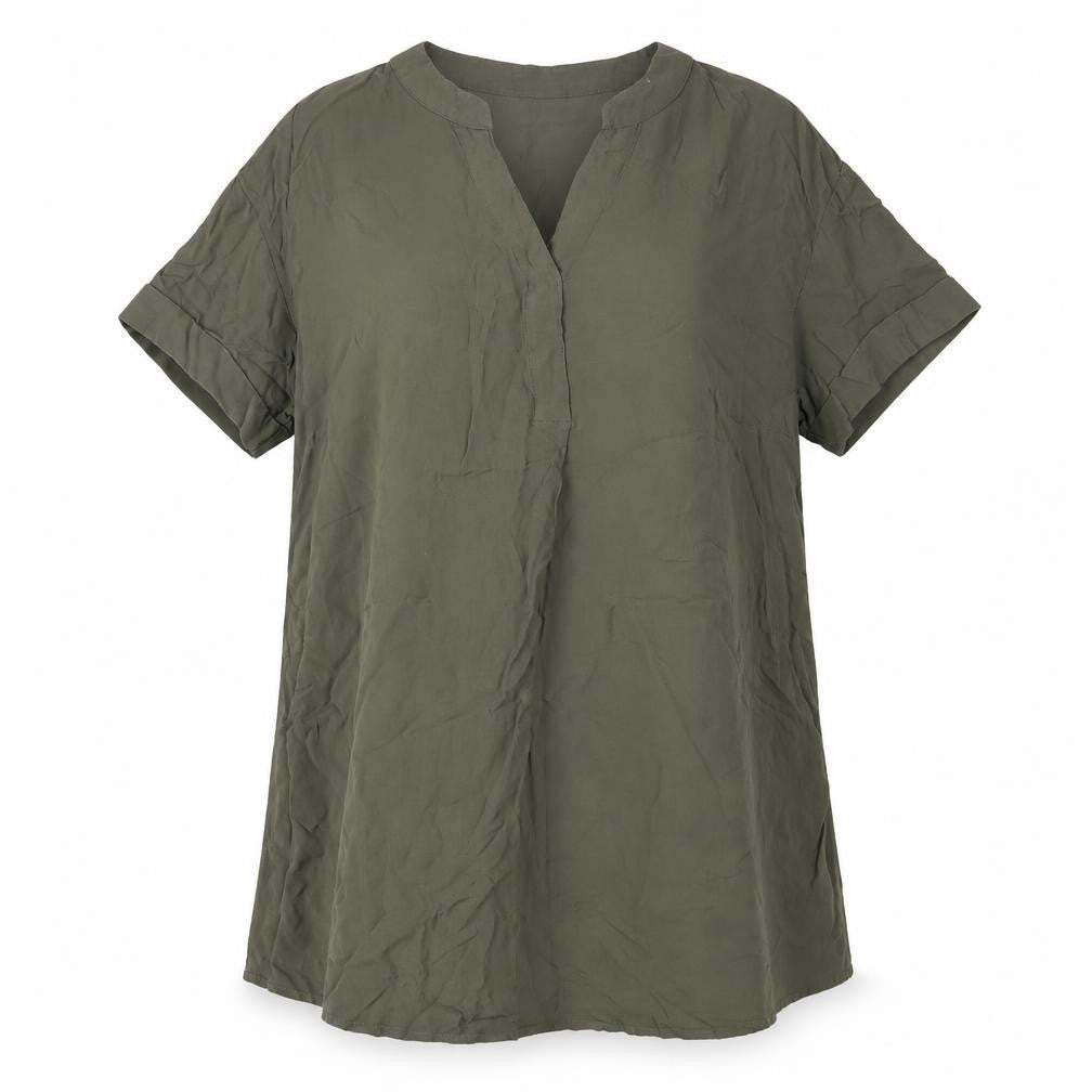 Front view of H&M women’s green viscose a-line, size M, v-neck pullover