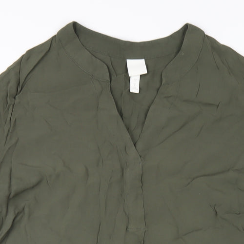 H&M Womens Green Viscose A-Line Size M V-Neck Pullover