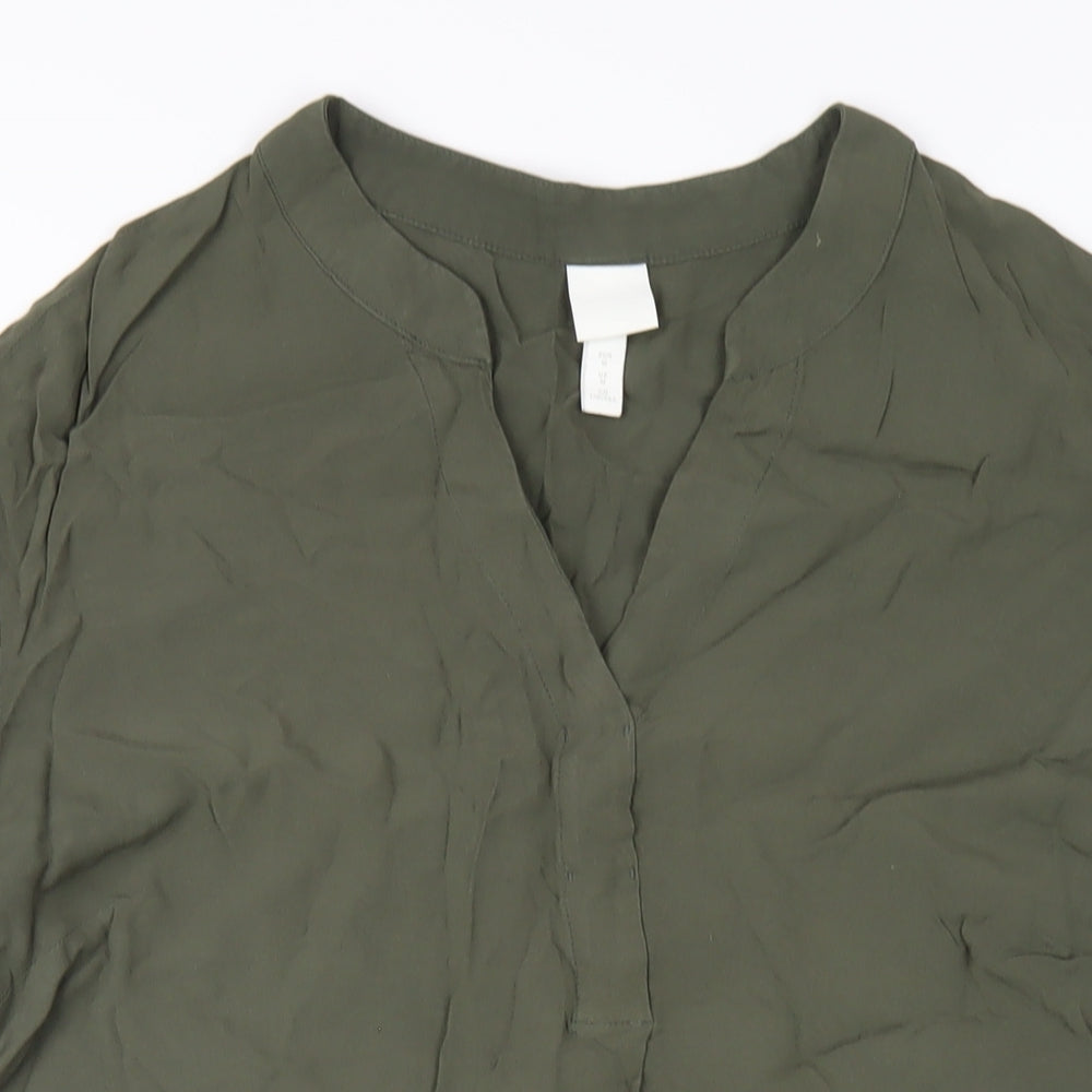 H&M Womens Green Viscose A-Line Size M V-Neck Pullover