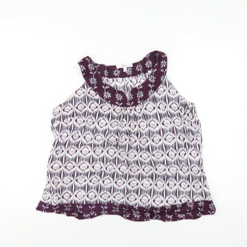 Klass Womens Purple Geometric Cotton Basic Blouse Size 14 Round Neck
