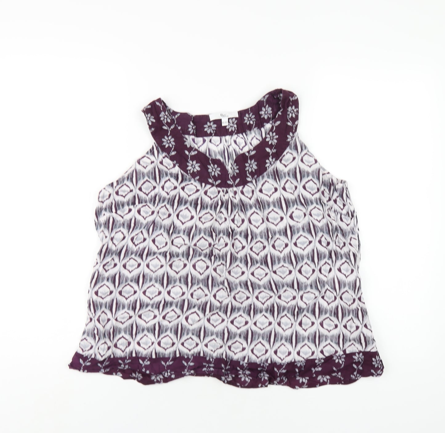 Klass Womens Purple Geometric Cotton Basic Blouse Size 14 Round Neck
