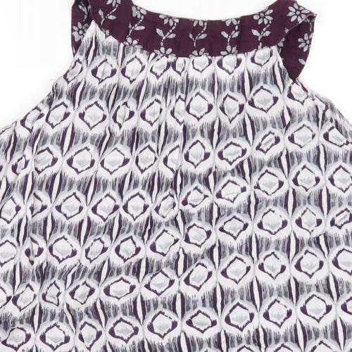 Klass Womens Purple Geometric Cotton Basic Blouse Size 14 Round Neck