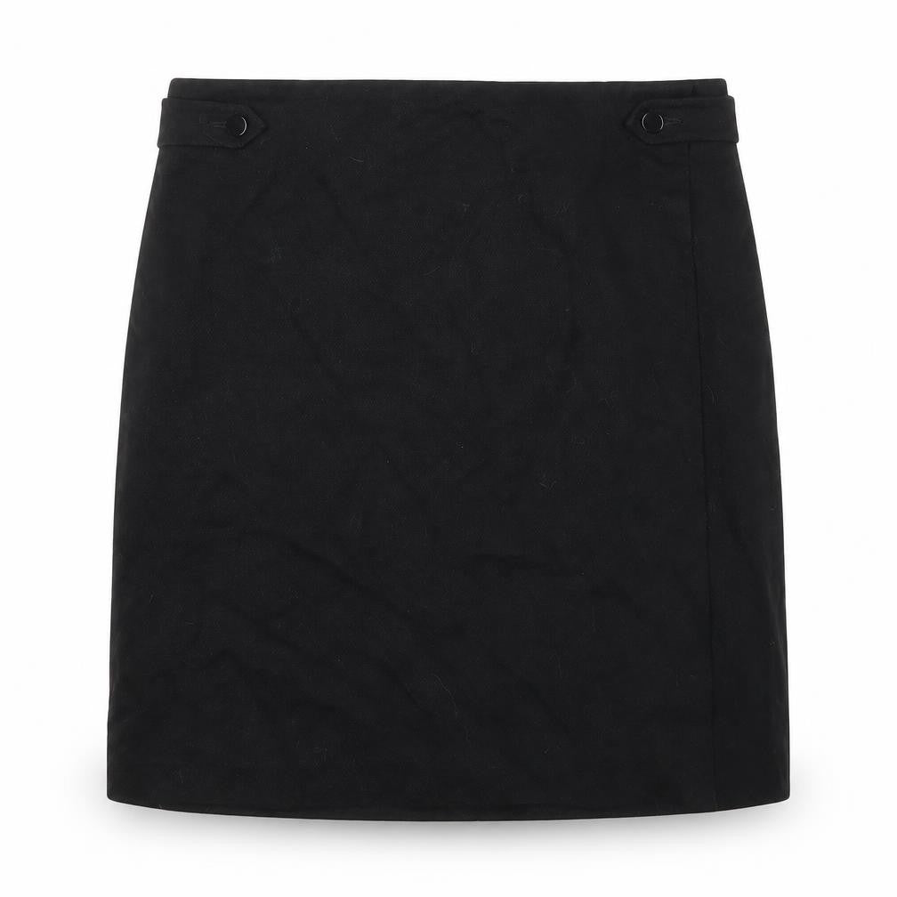 Front view of Next women’s black viscose a-line skirt, size UK 10, zip