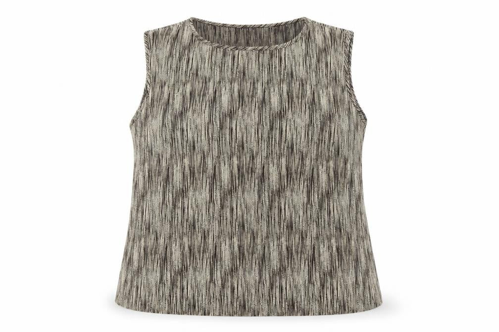 Front view of AMARANTO women’s brown polyester basic tank, size UK 20, round neck