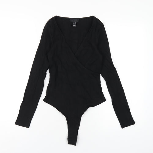 New Look Womens Black Cotton Bodysuit One-Piece Size 10 Snap