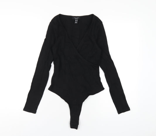 New Look Womens Black Cotton Bodysuit One-Piece Size 10 Snap