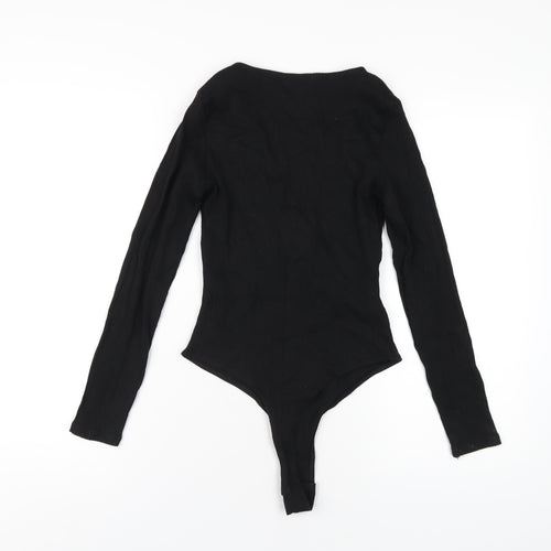 New Look Womens Black Cotton Bodysuit One-Piece Size 10 Snap