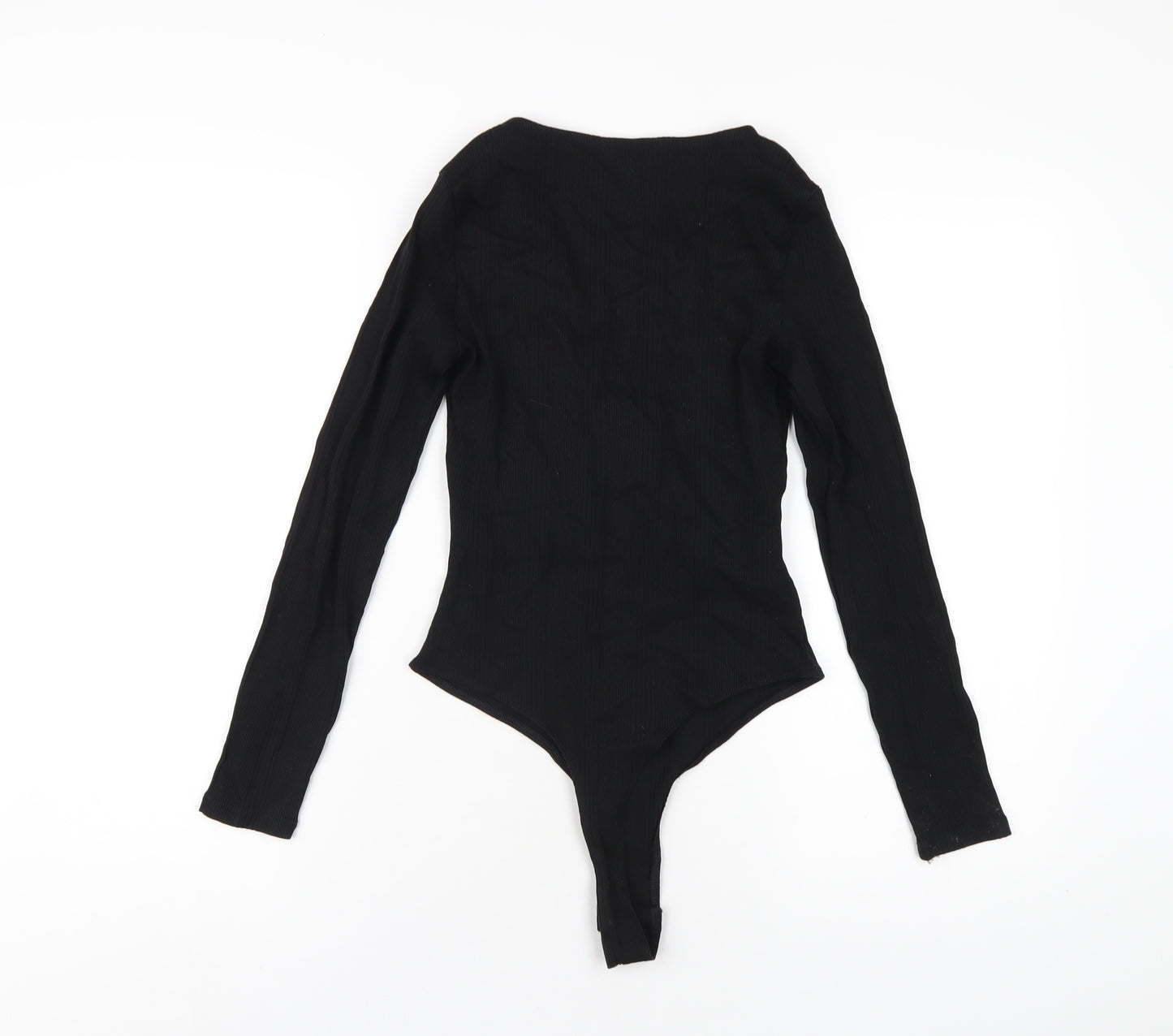 New Look Womens Black Cotton Bodysuit One-Piece Size 10 Snap