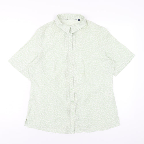 EWM Womens Green Floral Polyester Basic Button-Up Size 12 Collared