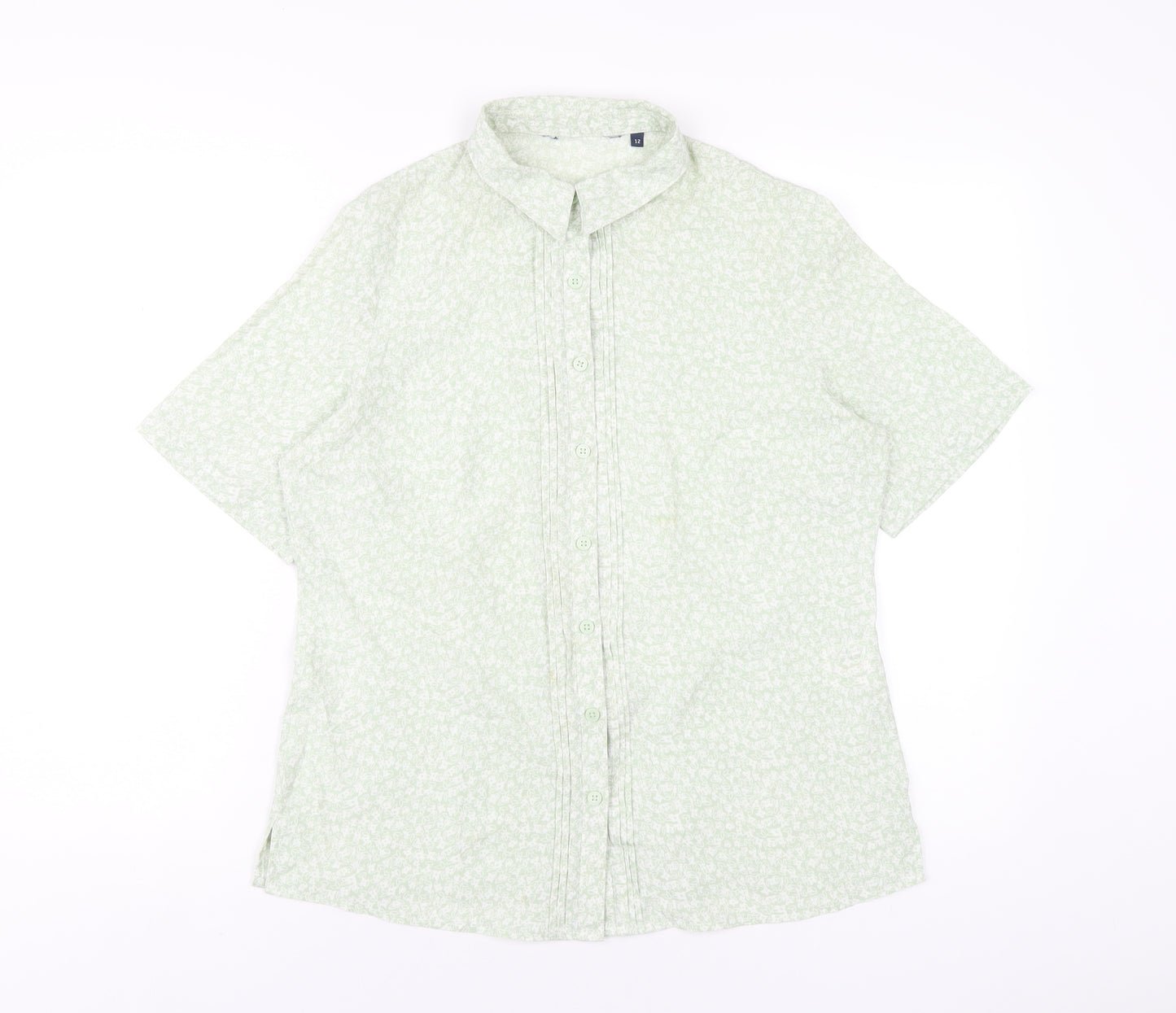 EWM Womens Green Floral Polyester Basic Button-Up Size 12 Collared