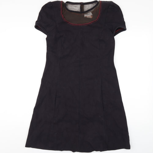 Sonia Rykiel Womens Blue Cotton A-Line Size 12 Round Neck Zip
