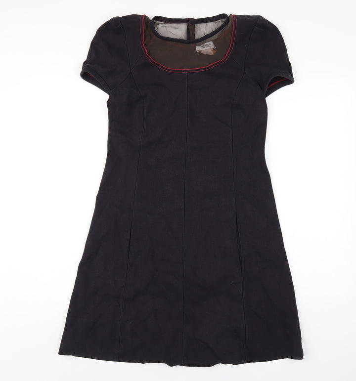 Sonia Rykiel Womens Blue Cotton A-Line Size 12 Round Neck Zip