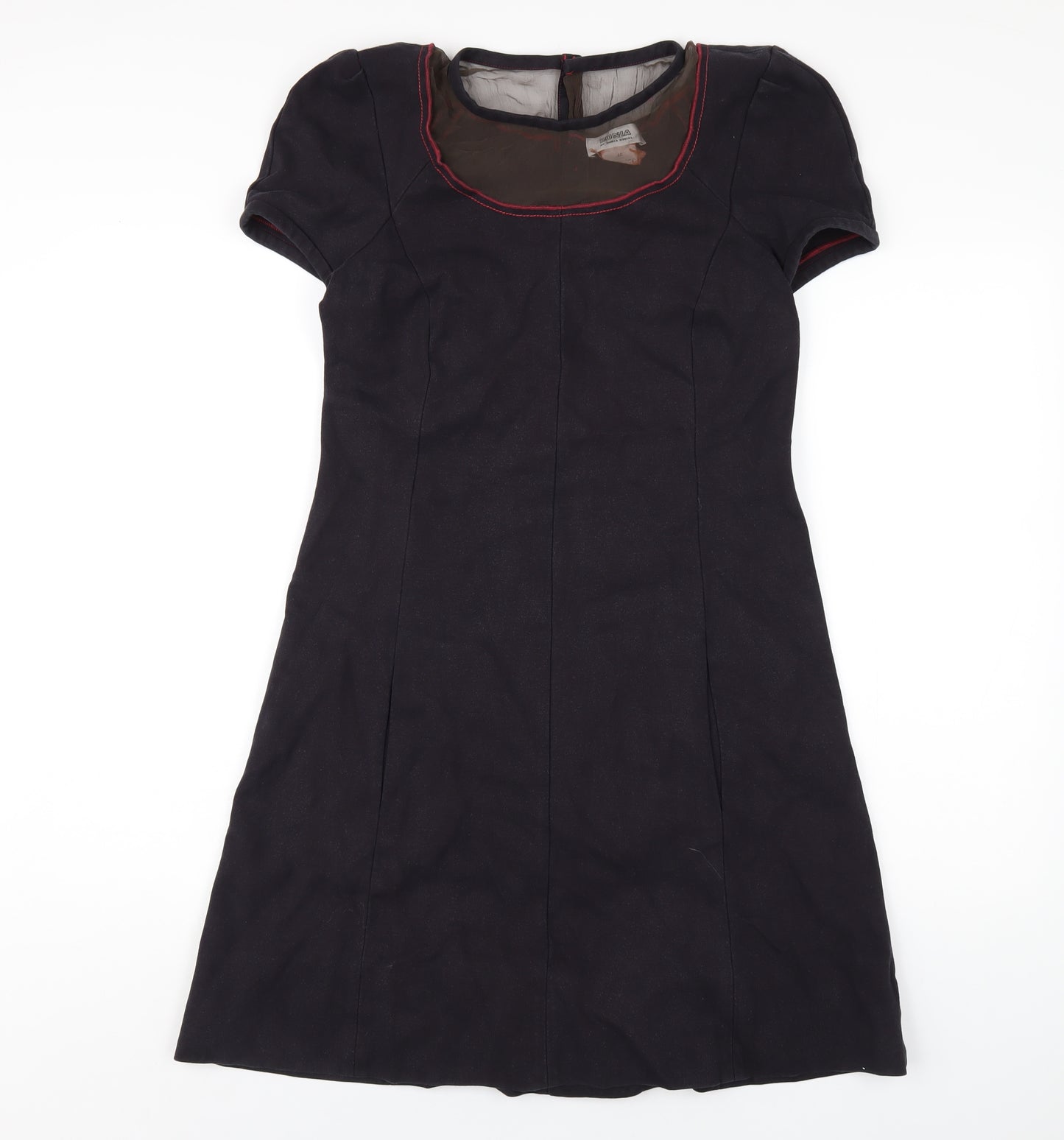 Sonia Rykiel Womens Blue Cotton A-Line Size 12 Round Neck Zip