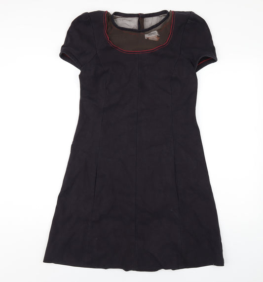 Sonia Rykiel Womens Blue Cotton A-Line Size 12 Round Neck Zip