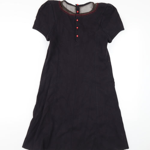 Sonia Rykiel Womens Blue Cotton A-Line Size 12 Round Neck Zip