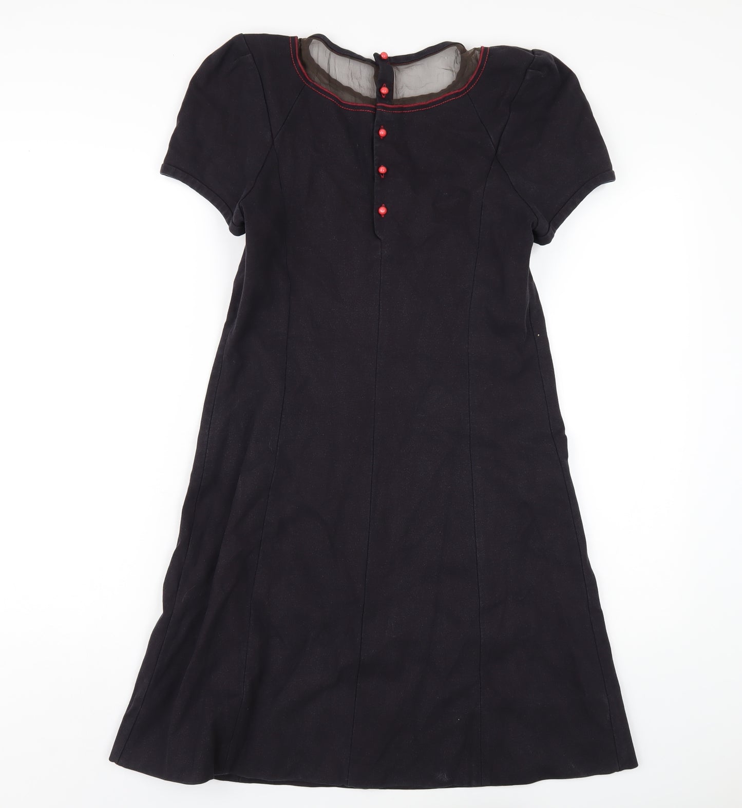 Sonia Rykiel Womens Blue Cotton A-Line Size 12 Round Neck Zip