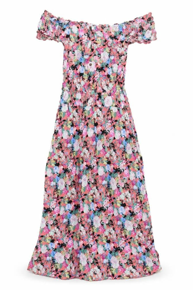 Boohoo Womens Pink Floral Viscose A-Line Size L Off the Shoulder Pullover