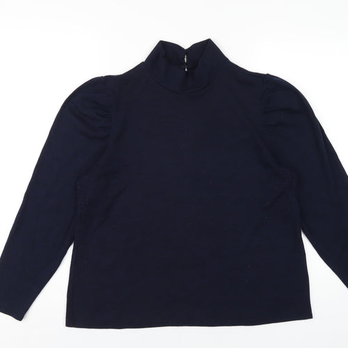 M&Co Womens Blue Polyethylene Basic T-Shirt Size 18 Mock Neck