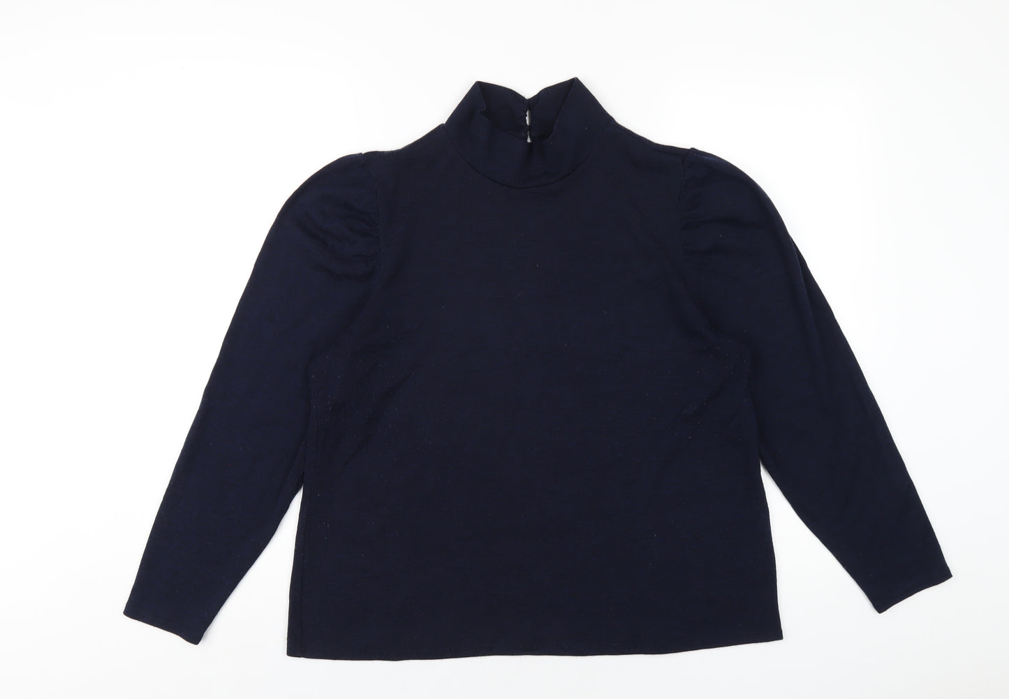 M&Co Womens Blue Polyethylene Basic T-Shirt Size 18 Mock Neck