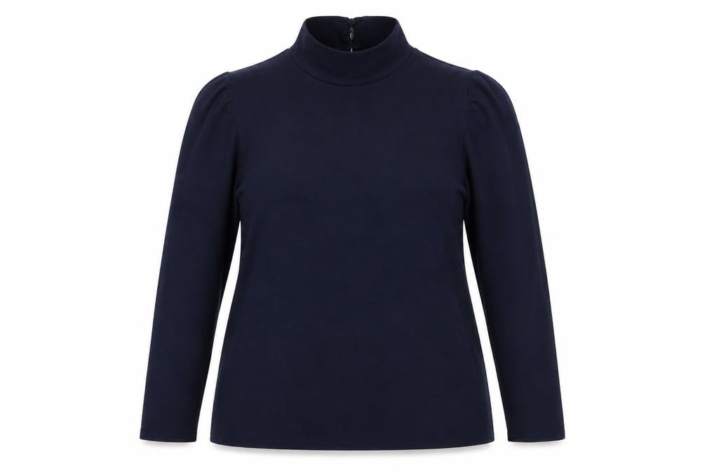 Front view of M&Co women’s blue polyethylene basic t-shirt, size UK 18, mock neck