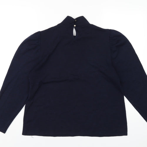 M&Co Womens Blue Polyethylene Basic T-Shirt Size 18 Mock Neck