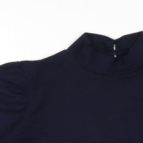 M&Co Womens Blue Polyethylene Basic T-Shirt Size 18 Mock Neck