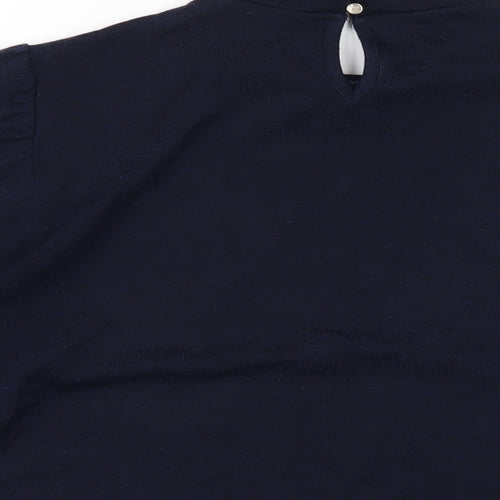 M&Co Womens Blue Polyethylene Basic T-Shirt Size 18 Mock Neck