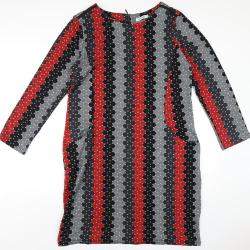 Alice Collins Womens Multicoloured Geometric Polyester A-Line Size 18 Round Neck Zip
