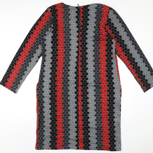 Alice Collins Womens Multicoloured Geometric Polyester A-Line Size 18 Round Neck Zip