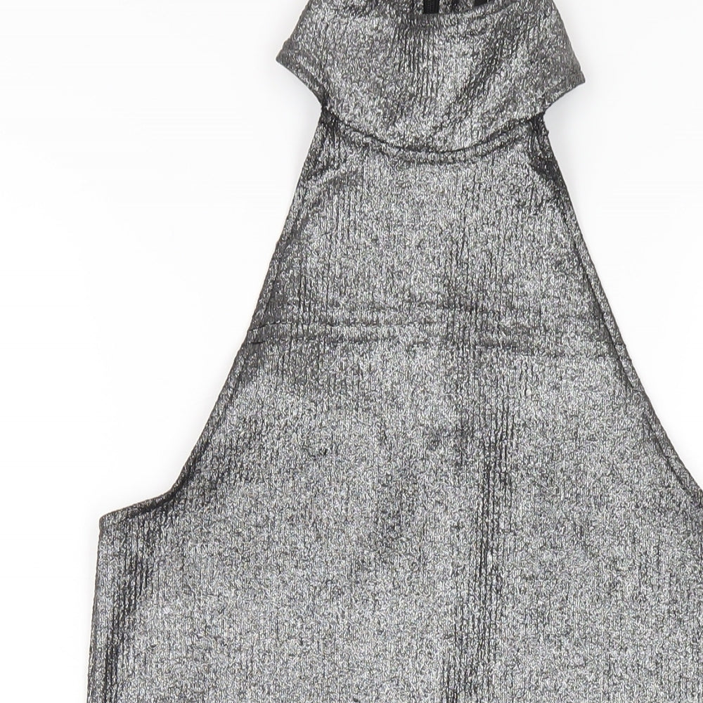 Motel Womens Silver Polyester Bodycon Size M Round Neck Zip