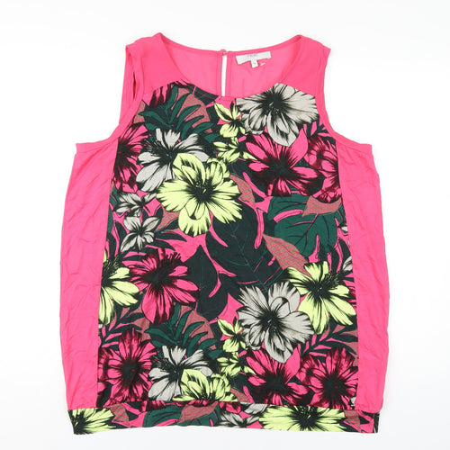 NEXT Womens Pink Floral Viscose Basic Tank Size 18 Round Neck