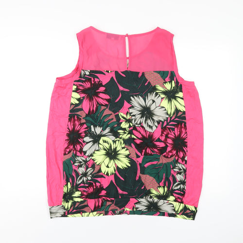 NEXT Womens Pink Floral Viscose Basic Tank Size 18 Round Neck