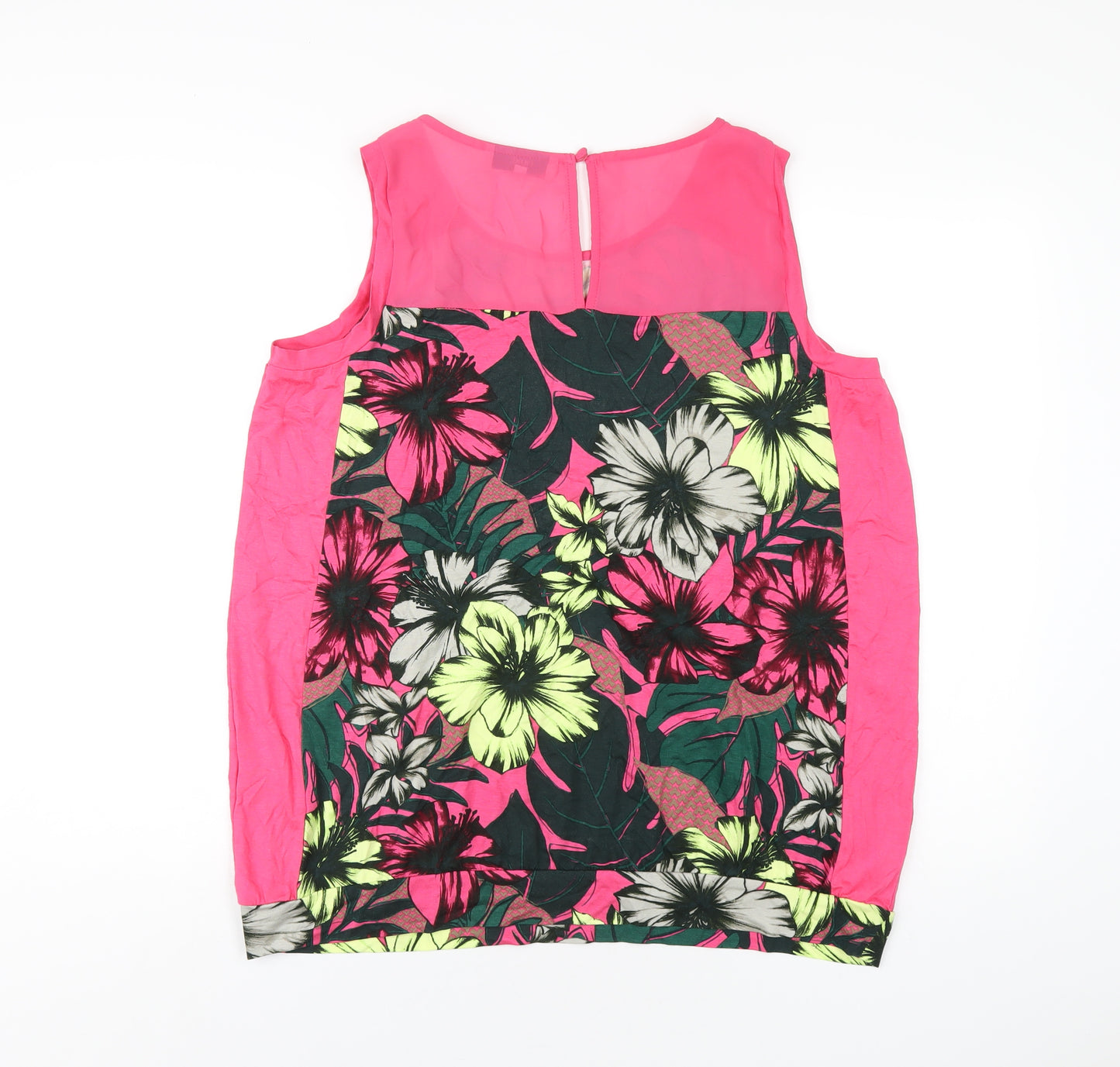 NEXT Womens Pink Floral Viscose Basic Tank Size 18 Round Neck