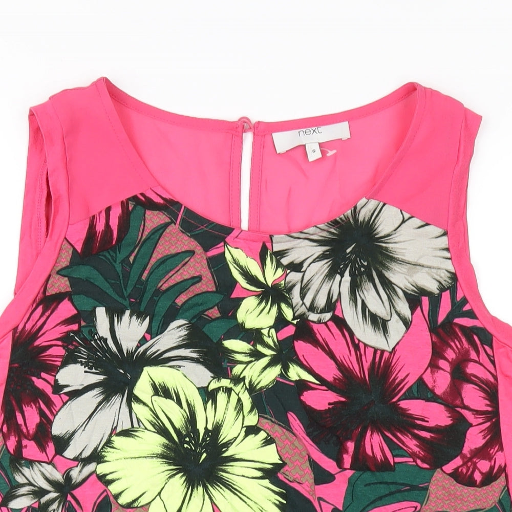 NEXT Womens Pink Floral Viscose Basic Tank Size 18 Round Neck
