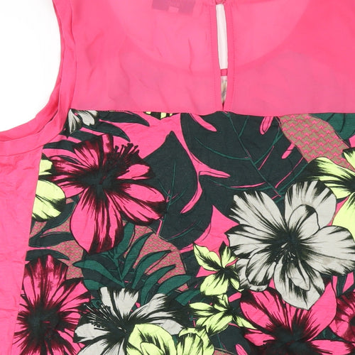 NEXT Womens Pink Floral Viscose Basic Tank Size 18 Round Neck