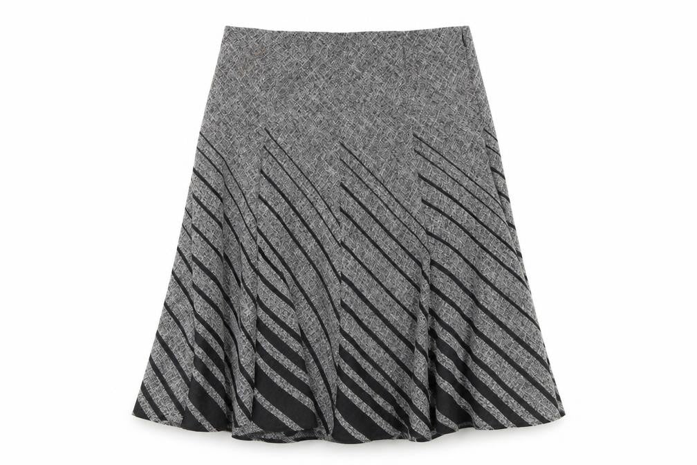 Front view of Marks & Spencer women’s grey polyester a-line skirt, size UK 14