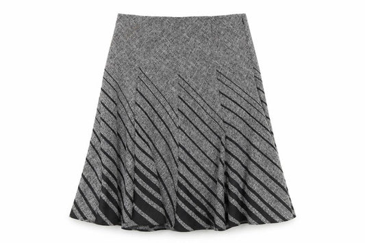Front view of Marks & Spencer women’s grey polyester a-line skirt, size UK 14