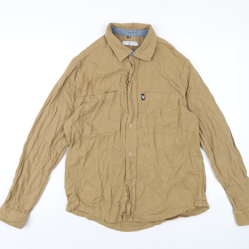 US Polo Assn. Mens Brown Cotton Button-Up Size L Collared Snap