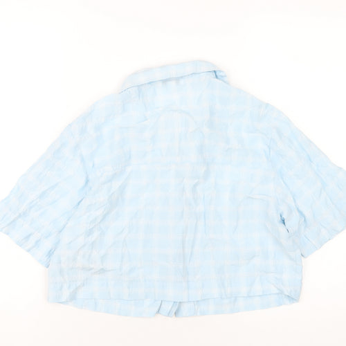 Topshop Womens Blue Plaid Cotton Cropped Button-Up Size 12 Collared