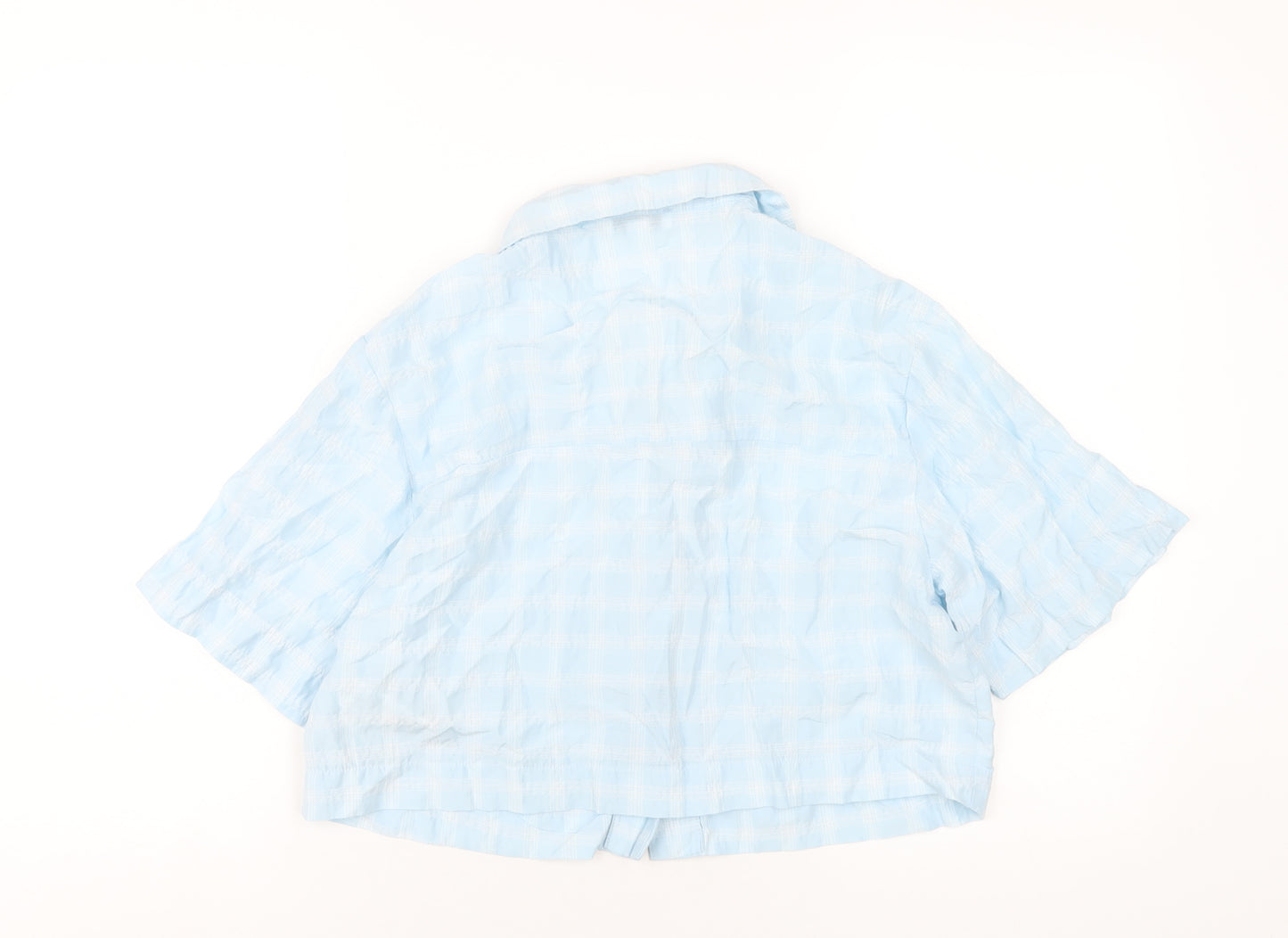 Topshop Womens Blue Plaid Cotton Cropped Button-Up Size 12 Collared