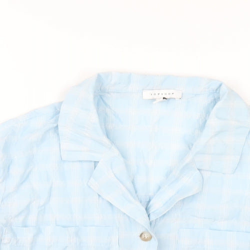 Topshop Womens Blue Plaid Cotton Cropped Button-Up Size 12 Collared