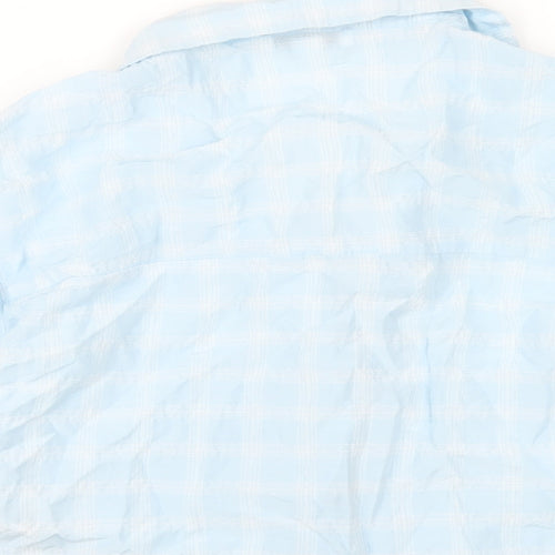 Topshop Womens Blue Plaid Cotton Cropped Button-Up Size 12 Collared
