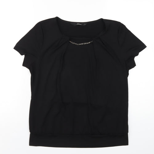 Bonmarché Womens Black Polyester Basic T-Shirt Size 12 Round Neck
