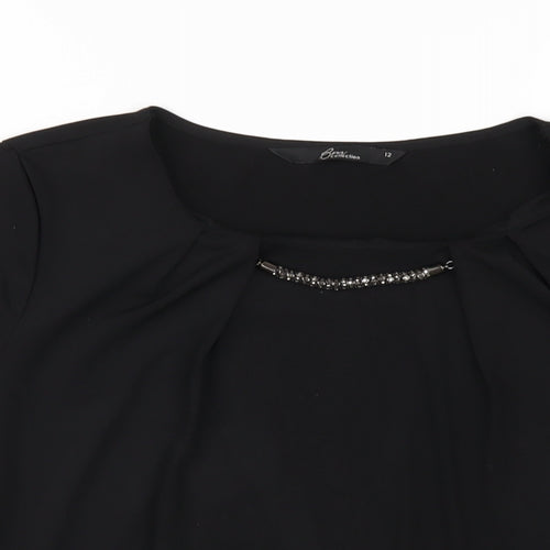 Bonmarché Womens Black Polyester Basic T-Shirt Size 12 Round Neck