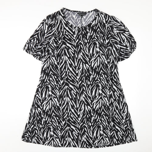 Capsule Womens Black Geometric Polyester A-Line Size 16 Scoop Neck Pullover
