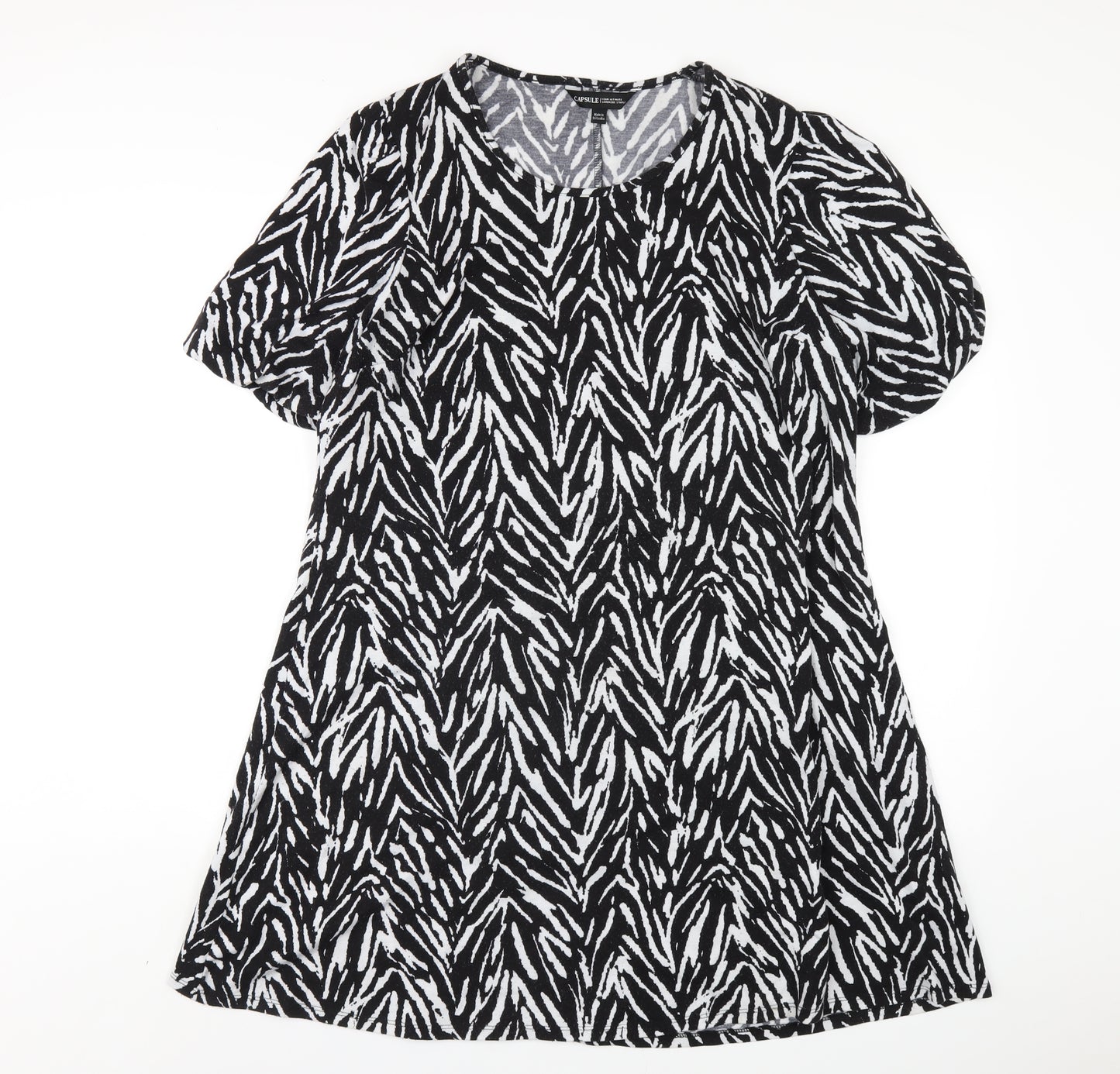 Capsule Womens Black Geometric Polyester A-Line Size 16 Scoop Neck Pullover